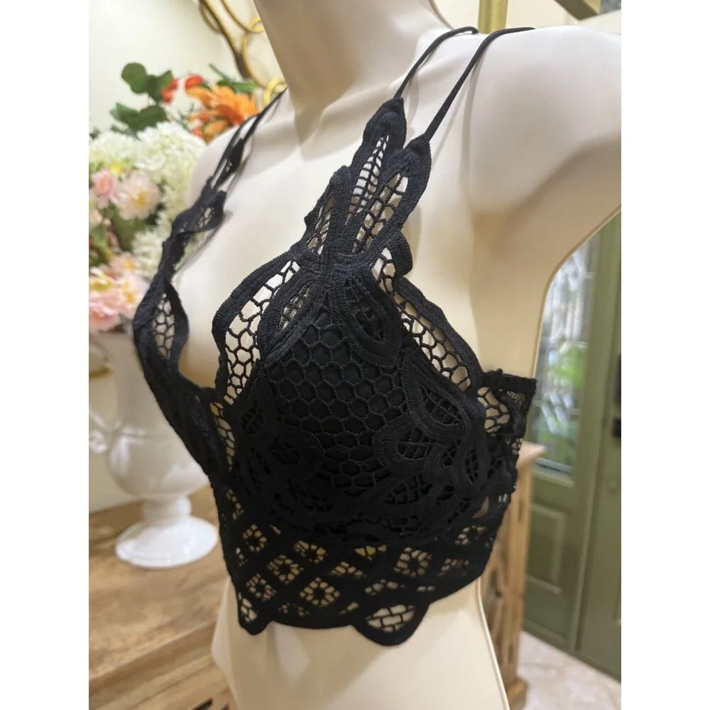 Black Floral Lace Longline Bralette – Size L